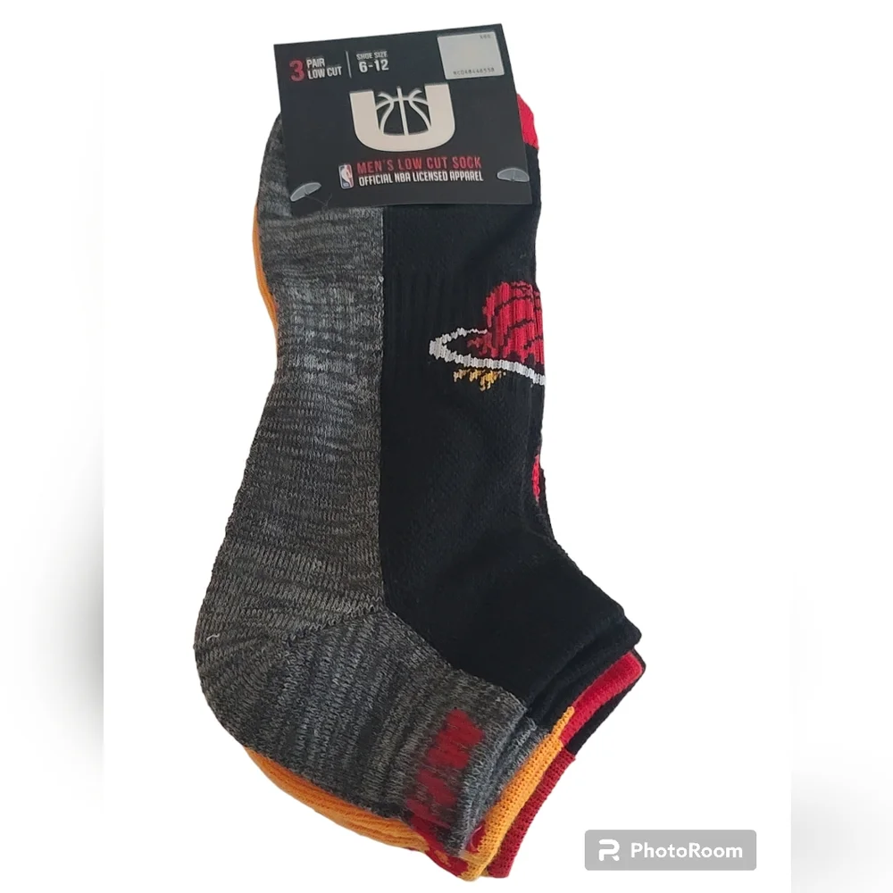 Miami Heat Men's Low Cut Socks 3 Pair Shoe Size 6-12